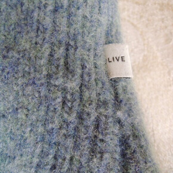 Olive Blue Unbalanced Crew Neck Wool Blend Sweater M/L - Picture 6 of 10